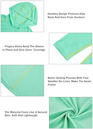 Image of Boys Grils Long Sleeve Sun Shirts UPF50+ Hoodie Thumbhole Rash Guard Quick Dry Atheltic Hiking Workout Water Playing
