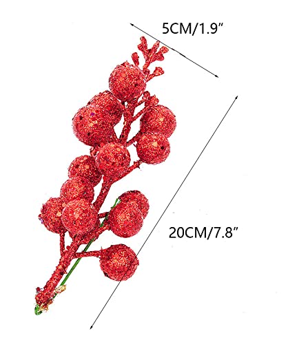 Image of Ulalaza 9pcs 7.8Inch Christmas Glitter Berries Stems Artificial Christmas Picks for Christmas Tree Ornaments, DIY Xmas Wreath, Crafts, Holiday and Home Decor, Red