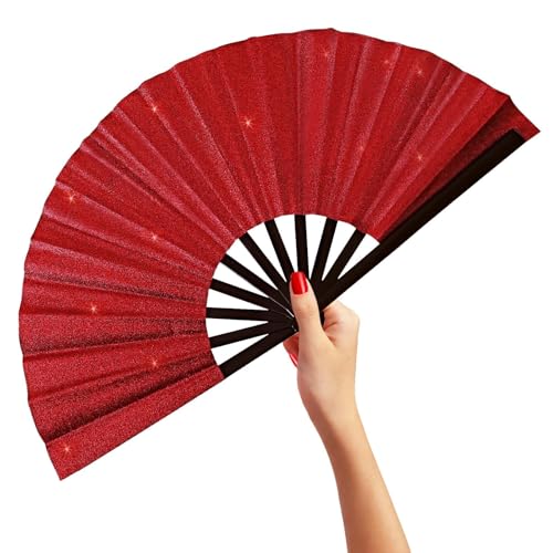 Meetue Glitter Boots on The Ground Hand Fan 13 inch Boots on The Ground Fan Large Clacking Fans for Line Dancing Portable Line Dance Popping Fans for Raves Outdoor Concert Wedding Party Red