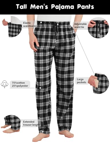 Idtswch Tall Mens Pajamas Pants 32/34/36/38 Long Inseam Plaid Lounge Pants Sleepwear Bottoms4