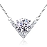 Picture of LaSognna 2 Carat Moissanite Necklace Pendant for Women, Sterling Silver, GRA Certified – Elegant Christmas Gift for Wife, Girlfriend, Mom, or Anyone Special (Bella V, Silver, 2 CT)