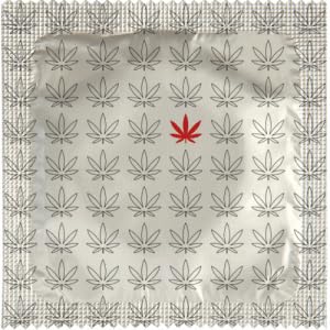 Condón humorístico Holanda - Patrón de látex fino y resistente - Estampado en Francia - Capota de hombre (Cannabis Red Silver)