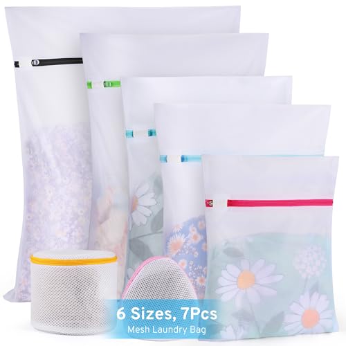 Ultimate 7 Pack 6 Size Mesh Laundry Bags Set for Delicates with AUTO-Lock Zipper, Lingerie Bags for Washing Delicates, Laundry Bags Mesh Wash Bags, Delicates Laundry Bag for Jeans,Blouse,Stocking,Bra