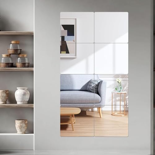 CEUQIESO Espejo de pared de 20 x 20 cm, 12 unidades, azulejos de espejo acrílico para dormitorio, puerta de gimnasio, acrílico cuadrado, espejo sin astillas, hojas para manualidades, decoración de
