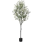 CROSOFMI Artificial Olive Tree Plant 5.9 Feet Fake Topiary Silk Tree, Perfect Faux Plants in Pot for Indoor Outdoor House Home Office Garden Modern Decoration Housewarming Gift,1 Pack