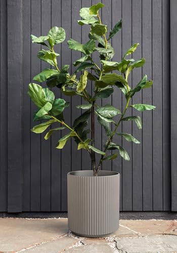Image of Veradek Mason Series Demi Planter - Large Round Planter for Indoor or Outdoor Patio /Balcony | Made from Plastic & Concrete with Drainage Holes | Modern Decor for Flowers, Trees, Tall Plants