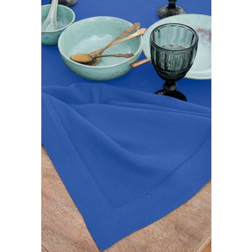 Solino Home Linen Tablecloth for Rectangle Tables 60 x 120 Inch - Classic Hemstitch 100% Pure Linen Royal Blue Table Cloth - Machine Washable Cloth Tablecloth for Summer, 4th of July by Solino Home - Used condition - Image 3