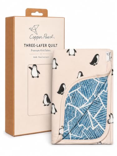 Image of Copper Pearl Jumbo 3-Layer Baby Blanket: Soft Baby Quilts for Boys and Girls | Breathable, Cozy, Toddler Blanket | Baby Quilt for Newborns | 46x46 Premium Polyester /Rayon | Penguins