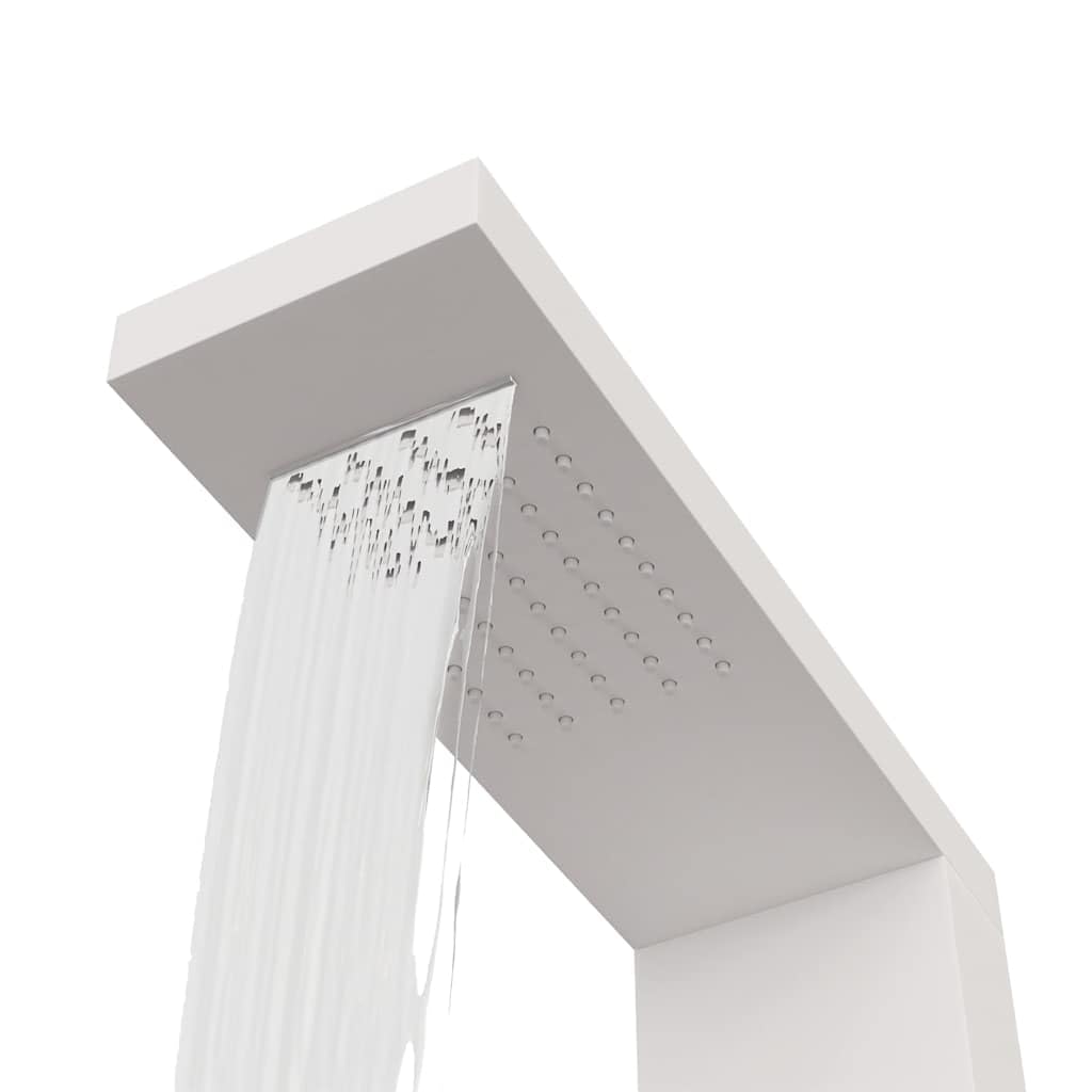 Sistema de panel de ducha de aluminio blanco con lluvia, cascada, chorros de masaje y ducha de mano, 15 x 47 x 114 cm, 150 boquillas de silicona, regulador cromado, manguera flexible