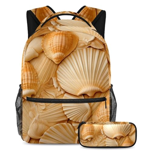 Sac à dos polyvalent grand format à imprimé coquillages de l'océan avec sa trousse