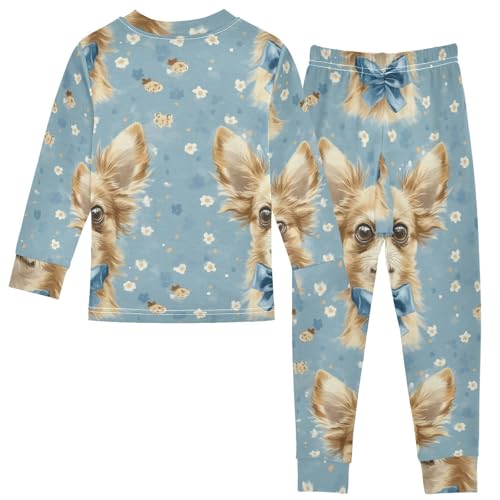 Pajama Sets Long Sleeve Cute Dogs with Flowers Soft Comfy Sleepwear 2 Piece PJS 3-8T3