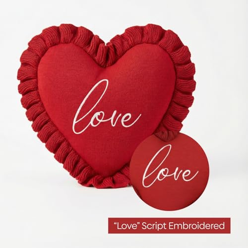 Image of haus & kinder Heart Shaped Decorative Cushion Cover | Love Pillow Cover for Couch, Bed & Home Decor | Soft Plush Red | 100% Cotton 210TC