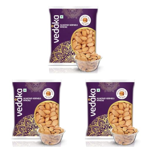 Image of Amazon Brand - Vedaka Whole California Almonds | Premium Badam | High in Fiber | Hygienically Packed | 100 g (Pack of 3)