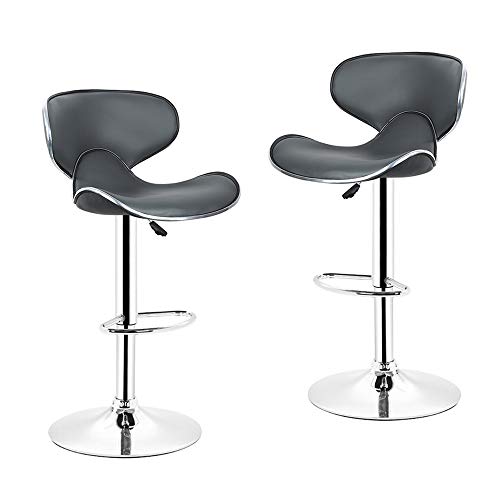 Turefans 2/4/6 x Chaise de Bar, Rotation 360 °, Forme Papillon, Cuir de Haute qualité, réglable en Hauteur (Gris,2PCS)