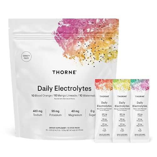 THORNE - Daily Electrolytes - Zero Sugar & Low-Calorie Electrolyte Drink Mix - Naturally Flavored & Sweetened - NSF Certified for Sport - Variety - 30 Stick Packs