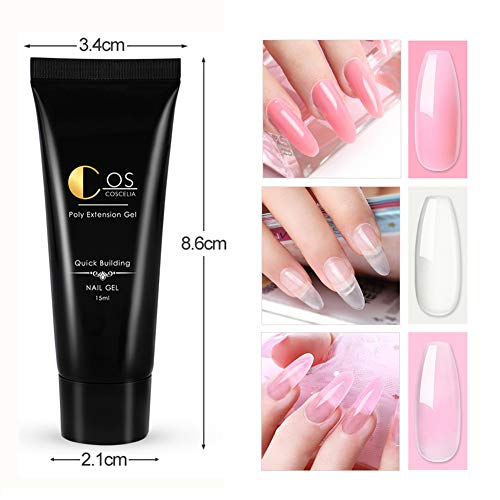 COSCELIA Poly Nail Gel Kit with 36W LED Nail Lamp Base and Top Coat Nail Dual Form Brush Liquid Manicure Tools Set - Thumbnail 3