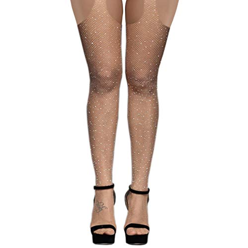 Image of Women's Glitter Rhinestone Stocking Sexy Fishnet Tight Elastic Pantyhose