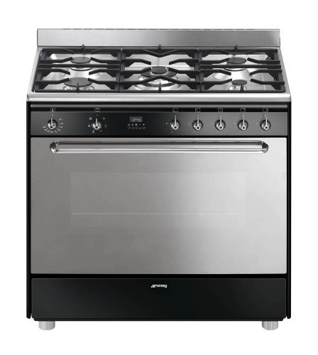 Smeg CG90N Cuisinière Gaz Pose Libre 90 cm Classe: B Noir / Porte Miroir