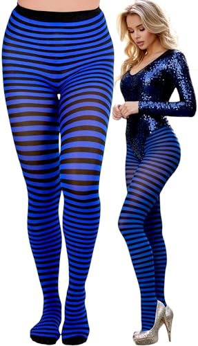 Image of ToBeInStyle Women's Thin Horizontal Stripe Opaque Tights Pantyhose - Regular or Plus