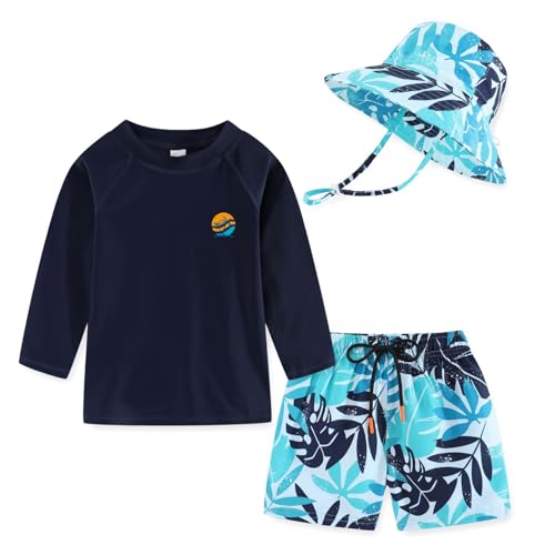 Toddlers Baby Boys' 3-Piece Swimsuit Trunk Rashguard Set and Sun Hat Swimwear Bathing Suit UPF 50+