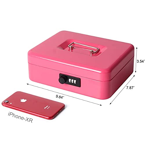 Cash Box With Combination Lock, Metal Money Box For Cash, Lovndi Lock Box With Money Tray, 9.84X 7.87X 3.54 Inches, Pink #TOP3