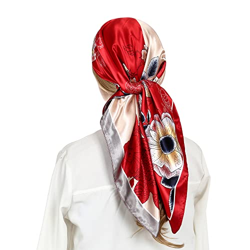 RIIQIICHY Head Scarf for Women Like Silk Satin Scarf for Hair Wrapping at Night Bandana Square Scarf for Sleeping 35 Inch Red/Middle Red/Black/ Moccasin/Peach/Middle Grey