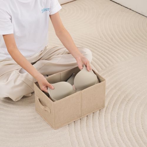 Image of HOKIPO Fabric Storage Box and Organiser for Clothes | Storage Bin for Wardrobe Fabric Organizers with Handle, Small, Pack of 1 - Beige (AR-6683-BGE)