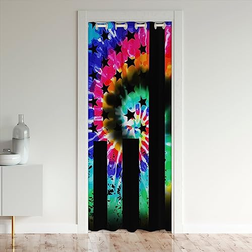 Loussiesd Flag Window Treatments Love is Love Closet Door Cover Curtain for Bedroom Living Room For Boys Men Women Lover Pride Flag Rainbow Tie Dye Window Treatments Colorful Stars Stripes 86x203cm