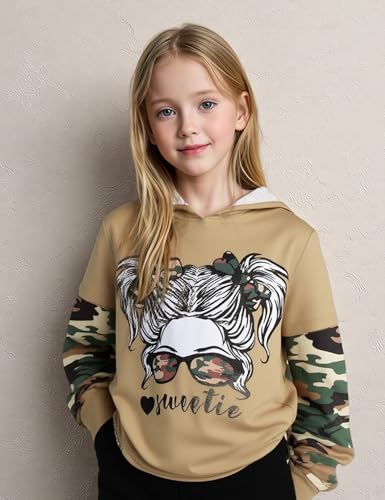Image of Girls Fall Outfits Sweetie-girl Hoodie and Camo Pants Size 6-16