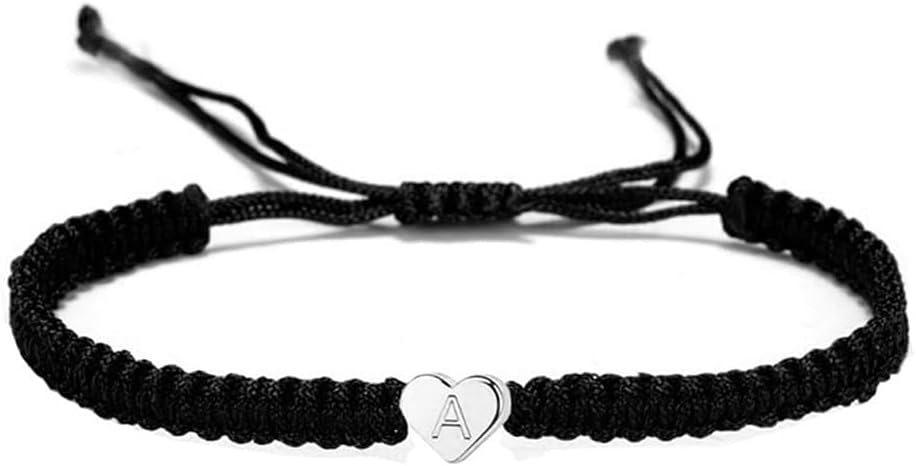 AmuerInitial Bracelets for Women Men,Handmade Rope Braided Letter Bracelet Adjustable Letter A-Z Braided Bracelets Heart Link Classic Initial Heart String Bracelets Couple Bracelets Jewelry Gifts-A