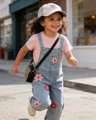 Image of OLMRJKD Toddler Girl Summer Clothes Short Sleeve Denim Overall Jumpsuit with Top Girls Spring Outfits Set