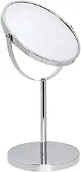 Mimo Style Espelho de Aumento com Base Cor Prata, Dupla Face 360º Rotativo, Lado Normal e Outro Com Ampliação em 5X. Acabamento em Aço Inoxidável de Qualidade e Elegante