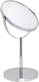 Mimo Style Espelho de Aumento com Base Cor Prata, Dupla Face 360º Rotativo, Lado Normal e Outro Com Ampliação em 5X. Acabamento em Aço Inoxidável de Qualidade e Elegante