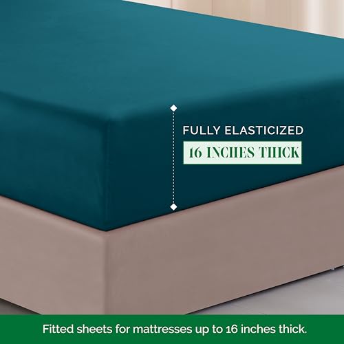Image of Elegant Comfort Luxurious 1500 Premium Hotel Quality Microfiber Three Line Embroidered Softest 4-Piece Bed Sheet Set, Wrinkle and Fade Resistant, Full, Marine Teal