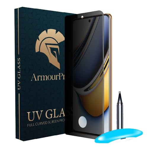 Image of ArmourPro UV Privacy Tempered Glass Compatible for Realme 11 Pro (6.7 Inch, Pack of 1) Edge to Edge Full SCreen Coverage & Installation Kit | Anti-Spy /Anti-Peeping 9H Hardness