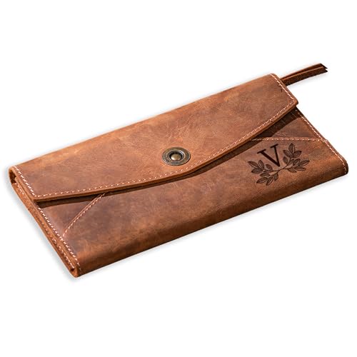 FRED PARKER Personalized Leather Wallet for Women – Custom Cowhide Womens Wallet, Handmade Long Wallet with Card Slots, Christmas Gift for Her (Customizable, Green, 7.4x4.1)