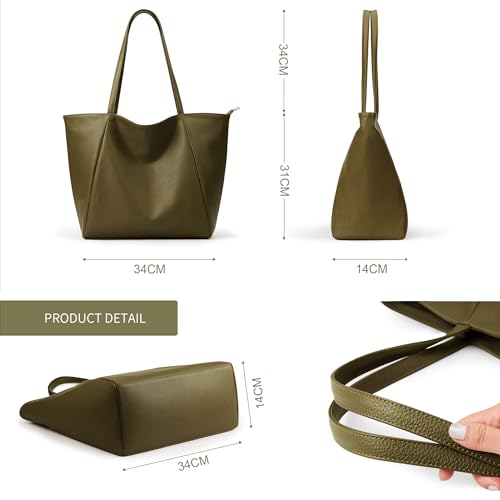 Image of KALIDI Large Tote Bag Vegan Leather Casual Zipper Work Bag Weekender Hobo for Women 16L Oversize Shoulder Travel Purse