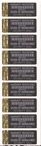 100 Black Tamper Evident Security Labels with Gold Hologram Strip to Short Edge Each with Unique SKU