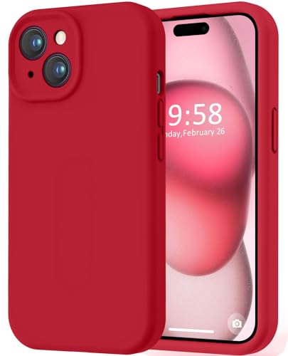 Image of LOVE 3000 Compatible with iPhone 15 Case, [Smooth Silicone Full Coverage Camera] [8ft Drop Protection], Soft Microfiber Lining Full Body Protective Case for iPhone 15 6.1 inch - Red
