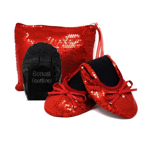 Silky Toes Women's Foldable Sequin Shoes Dressy Ballet Flats Roll Up Slipper Shoe with Matching Carrying Pouch