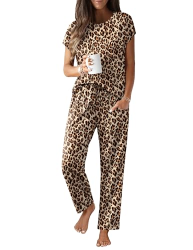Image of Ekouaer Womens Pajama Sets Cap Sleeve Sleepwear Tops and Long Pants Comfy Pjs 2 Piece Lounge Set with Pockets S-XXL