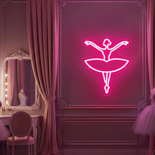 Image of Ballet Girl Neon Sign Let's Dance Neon SIgn Dancing Girl LED Neon Light for Wall Decor Light up Sign for Bedroom Dance Room Gym Room Balllet Studio Ideal Birthday