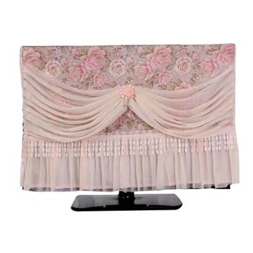 Housse protection pour TV en mousseline 115x75cm avec pompons roses