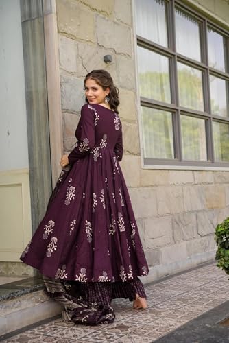 Image of Wedani Rayon Anarkali Dress with Plazzo Pant for Women