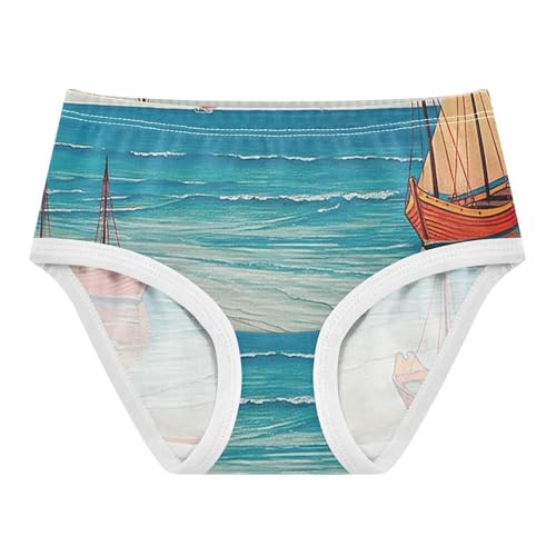 Girls Underwear Toddlers 2t Cotton Little Girl Panties Durable Kids Briefs Undies Vintage Boats Teal Beach