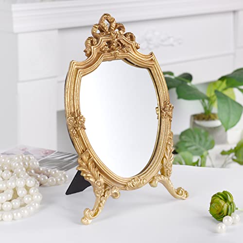 Tstarer Vintage Gold Framed Mirror, Decorative Mirror For Wall Mounted & Tabletop Standing 13" H X 8.2" L #TOP1