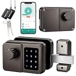 SEPOX Smart Gate Lock, Outdoor Gate Lock for Fence & Garage Door, Electronic Keyless Gate Lock IC Card, Passcode & Mechanical Key, Waterproof Rim Lock for Outdoor Garden Yard (Grey, Single Unit)