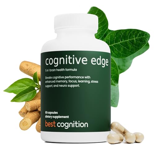 Cognitive Edge Bacopa Memory Supplement - Calm Focus, Daily Clarity & Retention - 7 Natural Ingredients Including L-Theanine, Ashwagandha, PQQ, Astaxanthin - Caffeine-Free Brain Support (60 Capsules)