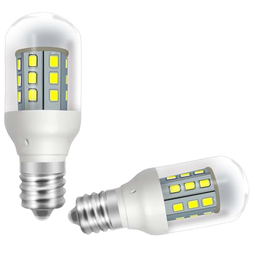 hekmazon KEI D28X KEL 2816X Refrigerator Bulb 3W KEI D28M KEL 2815 Freezer Light Bulbs Replacement for Frigidaire Led 3.8W 40W Halogen Equivalent E17 6000K Pack of 2