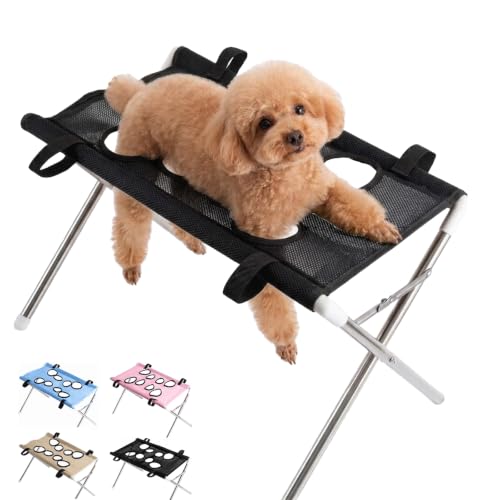 Pet Grooming Hammock, Pet Bathing Hammock & Washing Holder for Small Dogs Cats, Portable Dog Shower Sling Stand with Foldable Frame for Nail Trimming, Ear Cleaning & Daily Care (Black,60*30*40cm)